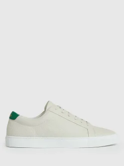 Reiss Off White/Green Luca Tumbled Tumbled Leather Trainers