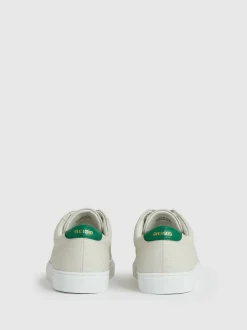 Reiss Off White/Green Luca Tumbled Tumbled Leather Trainers