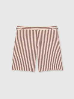 Reiss Off White/Mocha Roas Cotton Blend Seersucker Stripe Shorts
