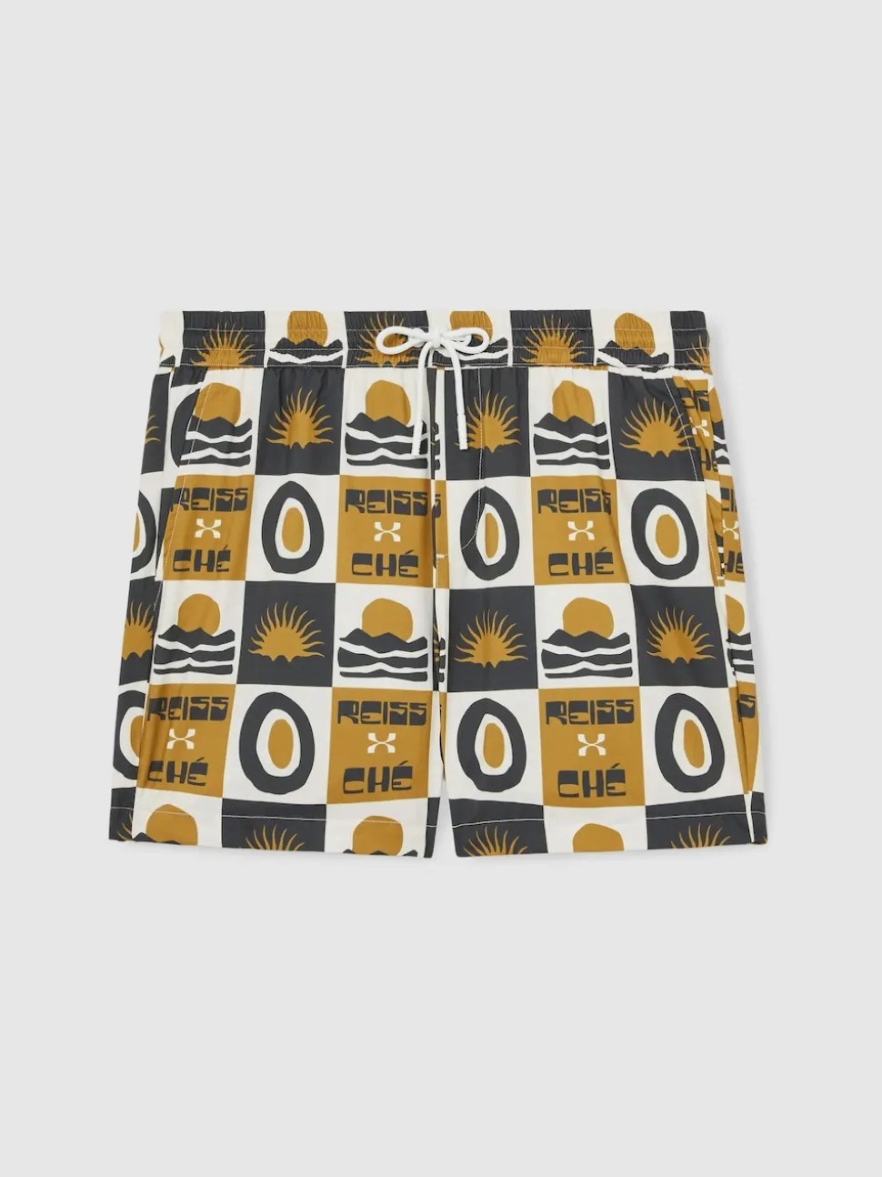 Reiss Olive Green Trinity Reiss | Ché Sunset-Print Swim Shorts