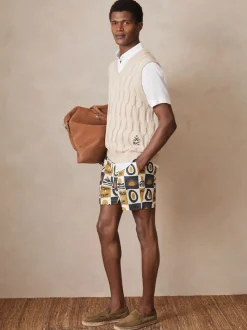 Reiss Olive Green Trinity Reiss | Ché Sunset-Print Swim Shorts