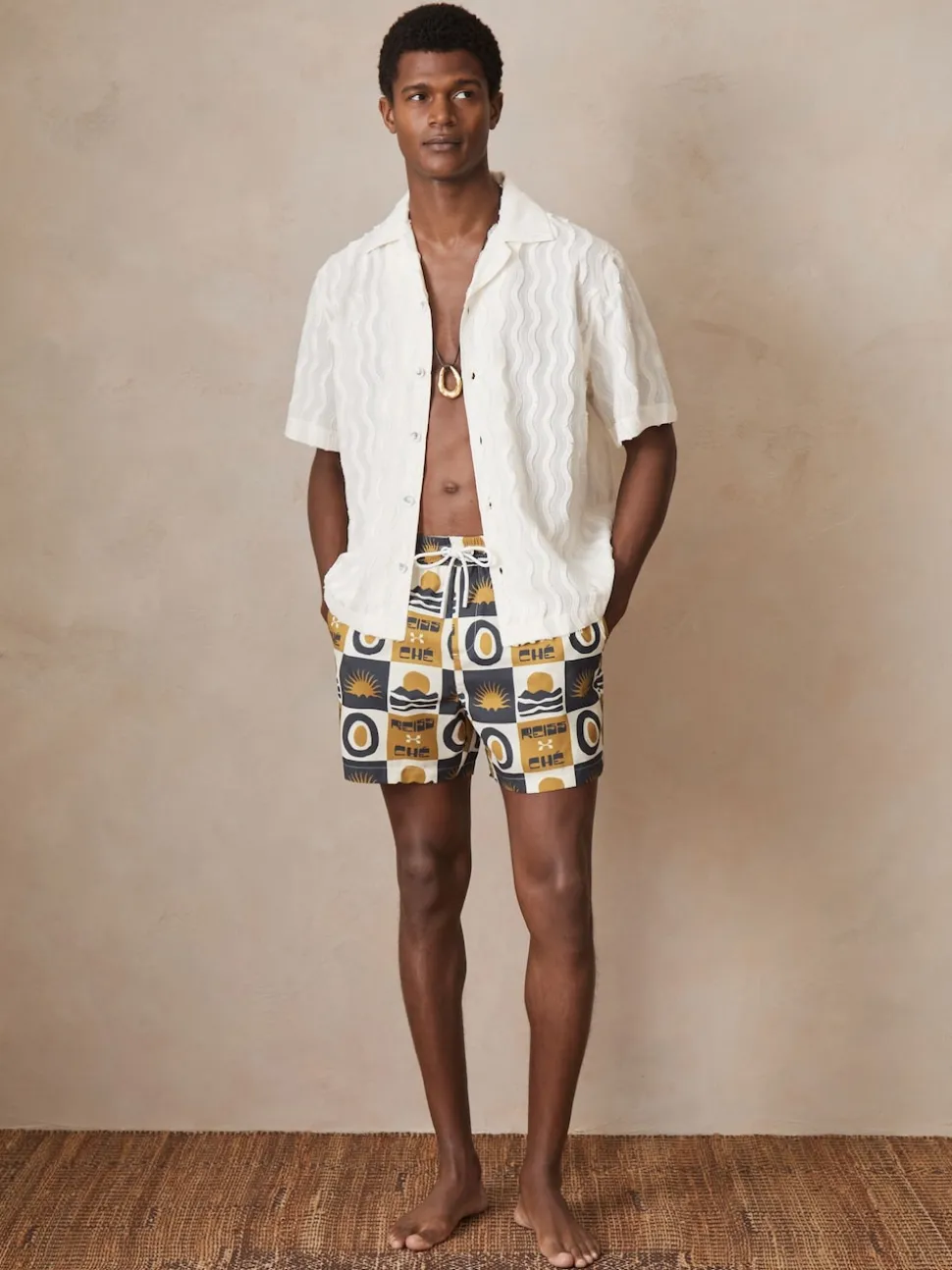 Reiss Olive Green Trinity Reiss | Ché Sunset-Print Swim Shorts