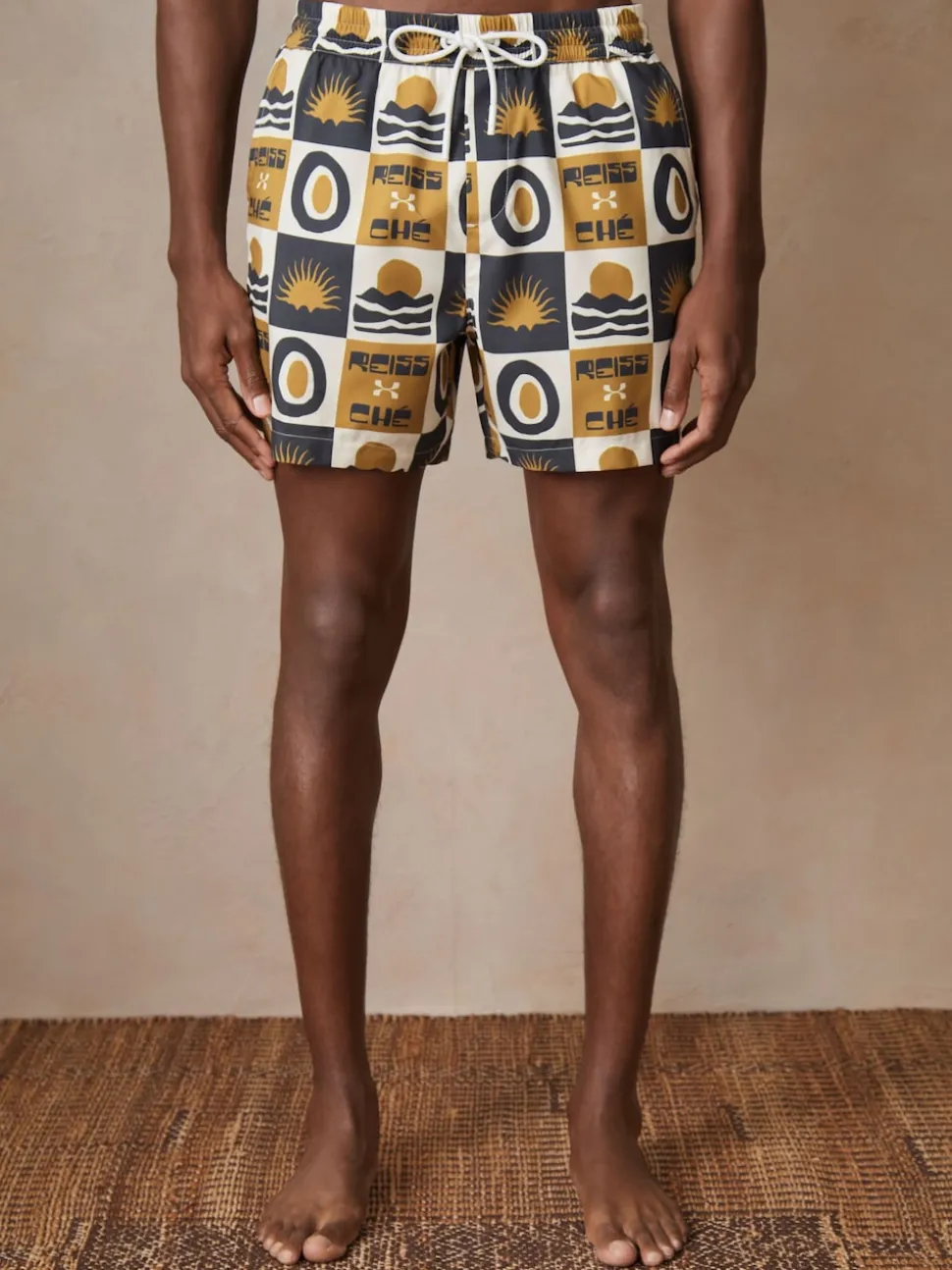 Reiss Olive Green Trinity Reiss | Ché Sunset-Print Swim Shorts