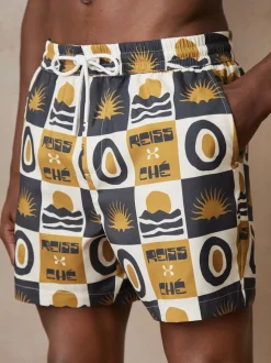 Reiss Olive Green Trinity Reiss | Ché Sunset-Print Swim Shorts