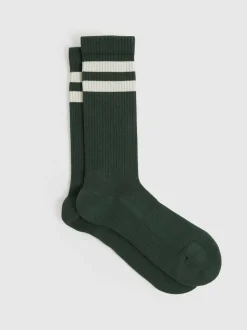 Reiss Pine Green/Ecru Henman Cotton-Blend Double-Stripe Socks