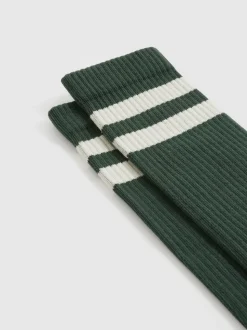 Reiss Pine Green/Ecru Henman Cotton-Blend Double-Stripe Socks