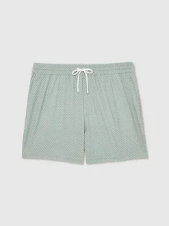 Reiss Pistachio Green Tito Drawstring Geometric Print Swim Shorts