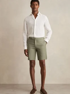 Reiss Pistachio Sketch Cotton-Linen Tailored Shorts