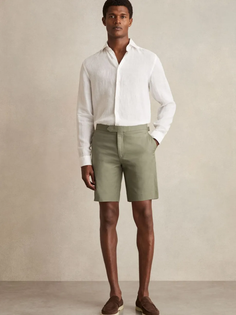 Reiss Pistachio Sketch Cotton-Linen Tailored Shorts
