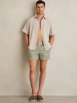 Reiss Pistachio/Off White Azure Piped Drawstring Swim Shorts