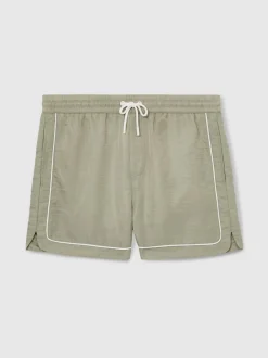 Reiss Pistachio/Off White Azure Piped Drawstring Swim Shorts