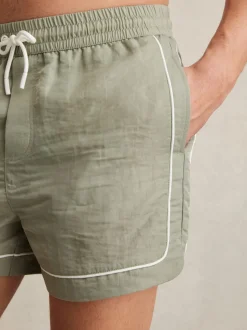 Reiss Pistachio/Off White Azure Piped Drawstring Swim Shorts