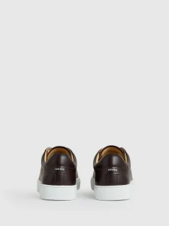 Reiss Plum Purple Finley Leather Low-Top Trainers