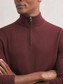 Reiss Port Red Blackhall Merino Wool Half-Zip Funnel Neck Jumper