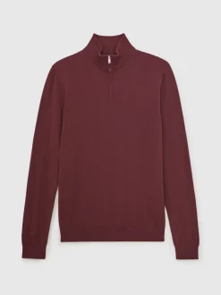 Reiss Port Red Blackhall Merino Wool Half-Zip Funnel Neck Jumper