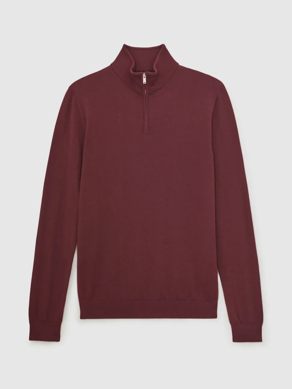 Reiss Port Red Blackhall Merino Wool Half-Zip Funnel Neck Jumper