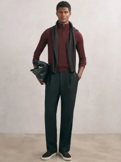 Reiss Port Red Blackhall Merino Wool Half-Zip Funnel Neck Jumper