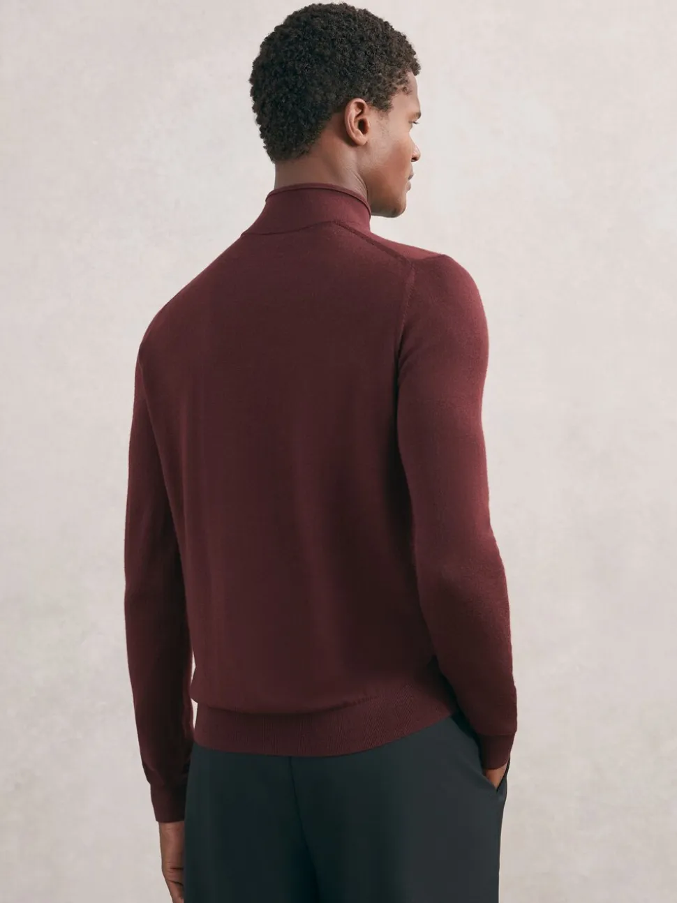 Reiss Port Red Blackhall Merino Wool Half-Zip Funnel Neck Jumper