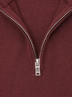 Reiss Port Red Blackhall Merino Wool Half-Zip Funnel Neck Jumper