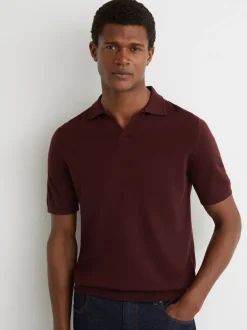 Reiss Port Red Duchie Merino Wool Open-Collar Polo Shirt