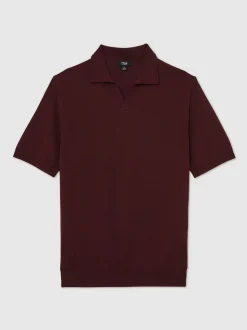 Reiss Port Red Duchie Merino Wool Open-Collar Polo Shirt