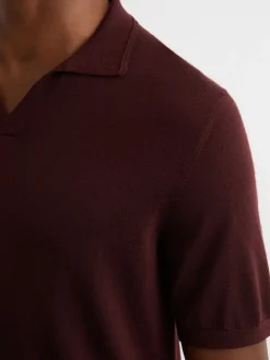 Reiss Port Red Duchie Merino Wool Open-Collar Polo Shirt