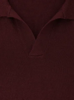 Reiss Port Red Duchie Merino Wool Open-Collar Polo Shirt