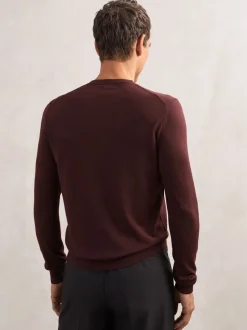 Reiss Port Red Wessex Merino Wool Crew Neck Jumper