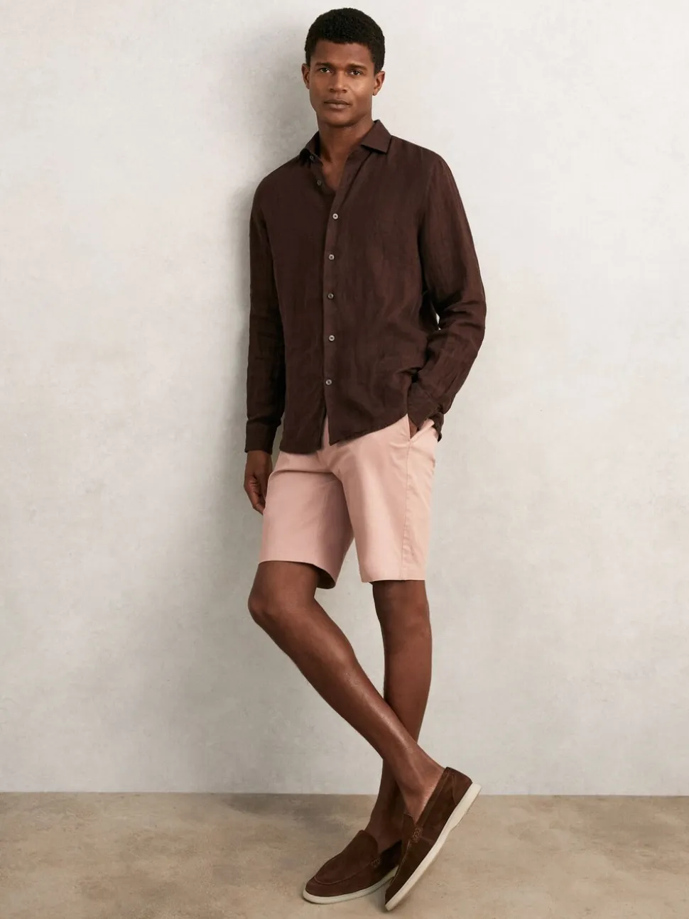 Reiss Rose Pink Wicket Cotton Chino Shorts with Stretch