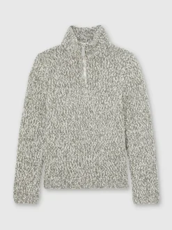 Reiss Sage Green Melange Seb Marled Half-Zip Knitted Jumper with Wool