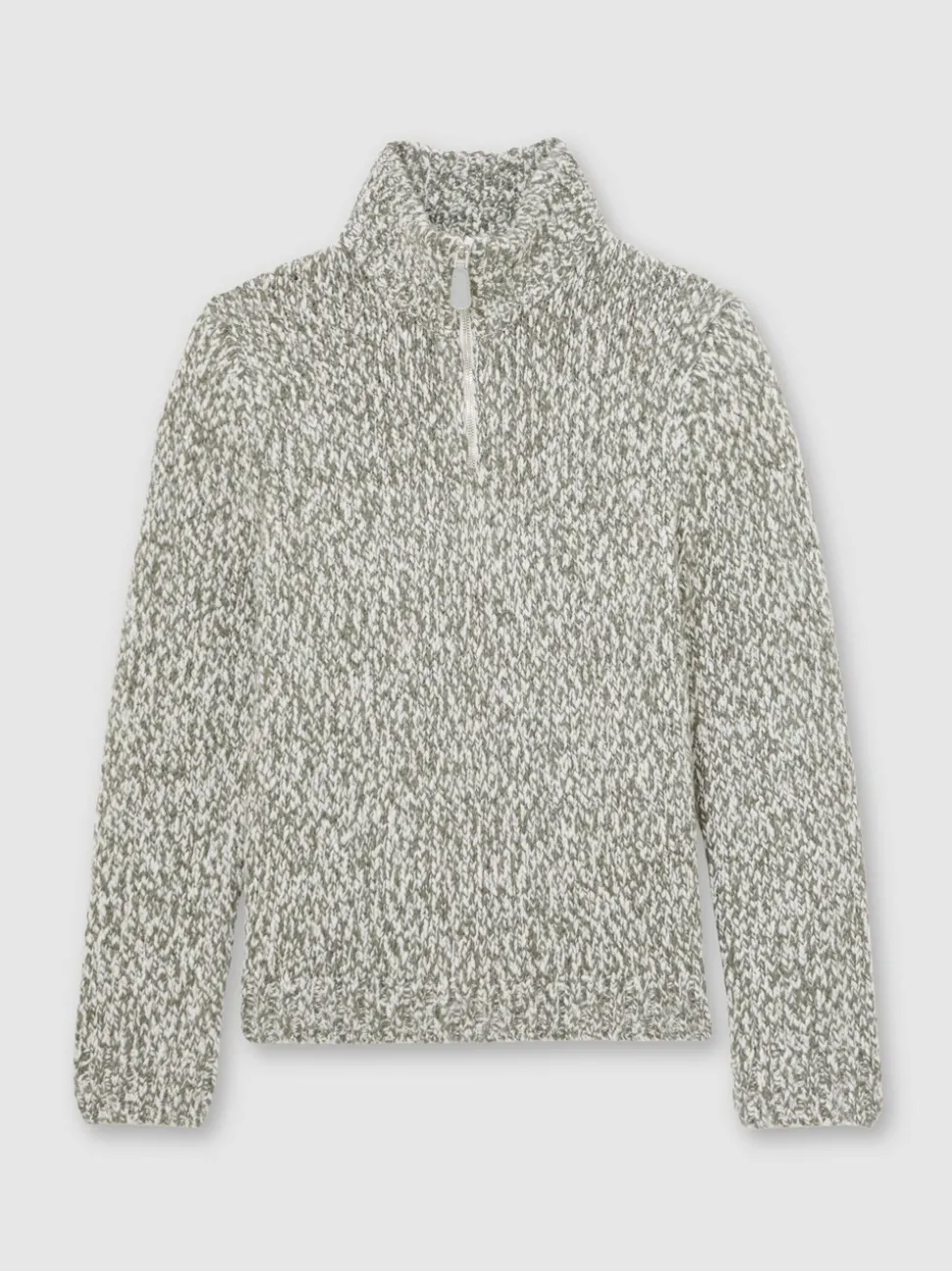 Reiss Sage Green Melange Seb Marled Half-Zip Knitted Jumper with Wool