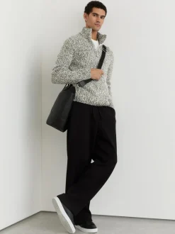 Reiss Sage Green Melange Seb Marled Half-Zip Knitted Jumper with Wool