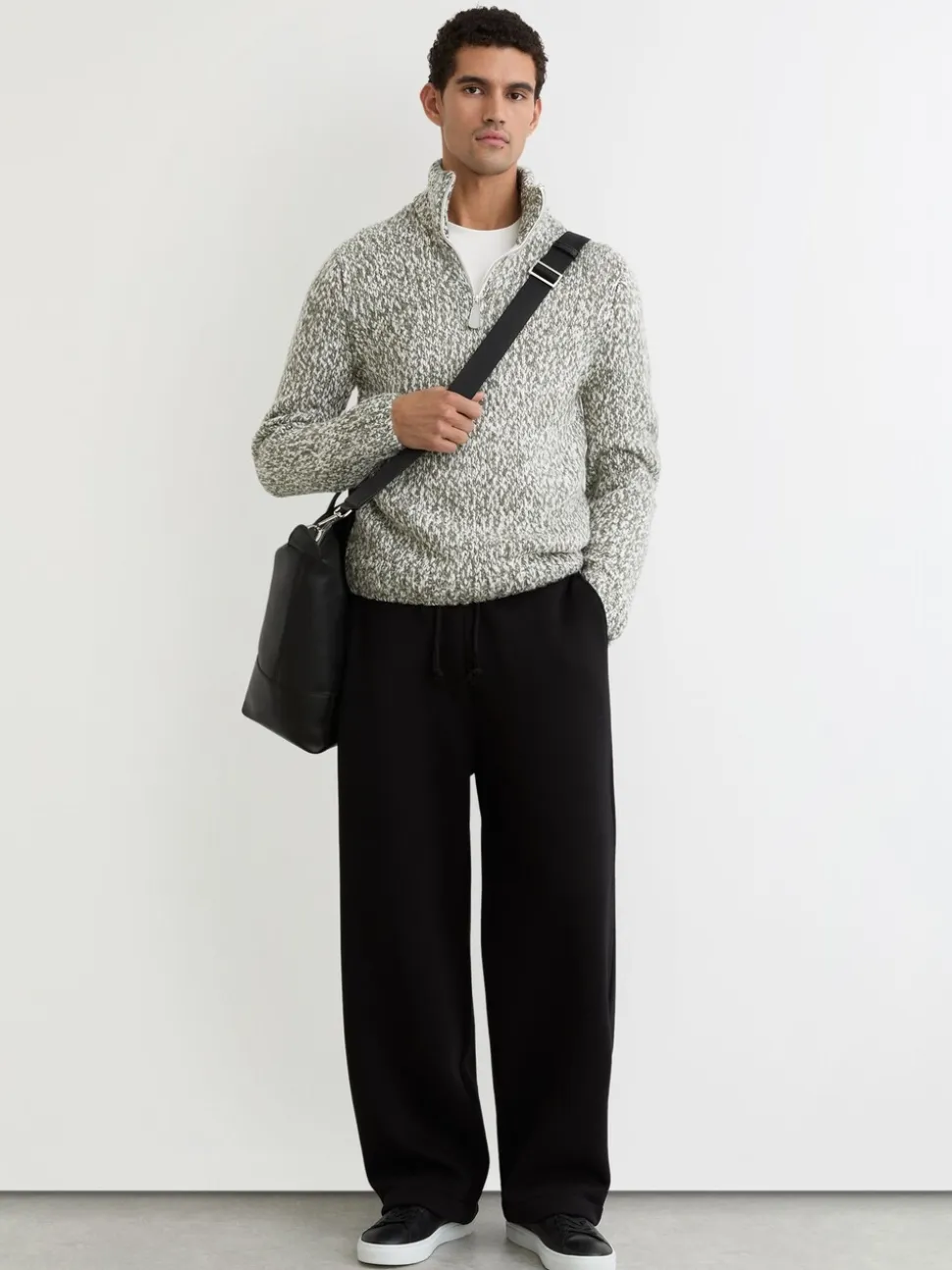 Reiss Sage Green Melange Seb Marled Half-Zip Knitted Jumper with Wool