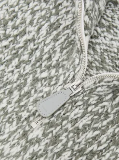 Reiss Sage Green Melange Seb Marled Half-Zip Knitted Jumper with Wool