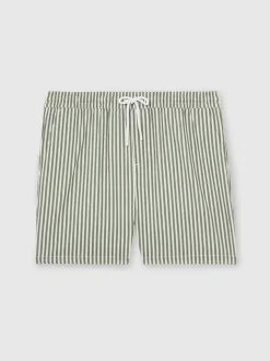 Reiss Sage/White Bay Seersucker Stripe Swim Shorts