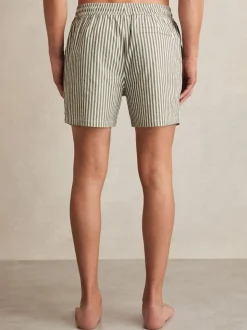 Reiss Sage/White Bay Seersucker Stripe Swim Shorts