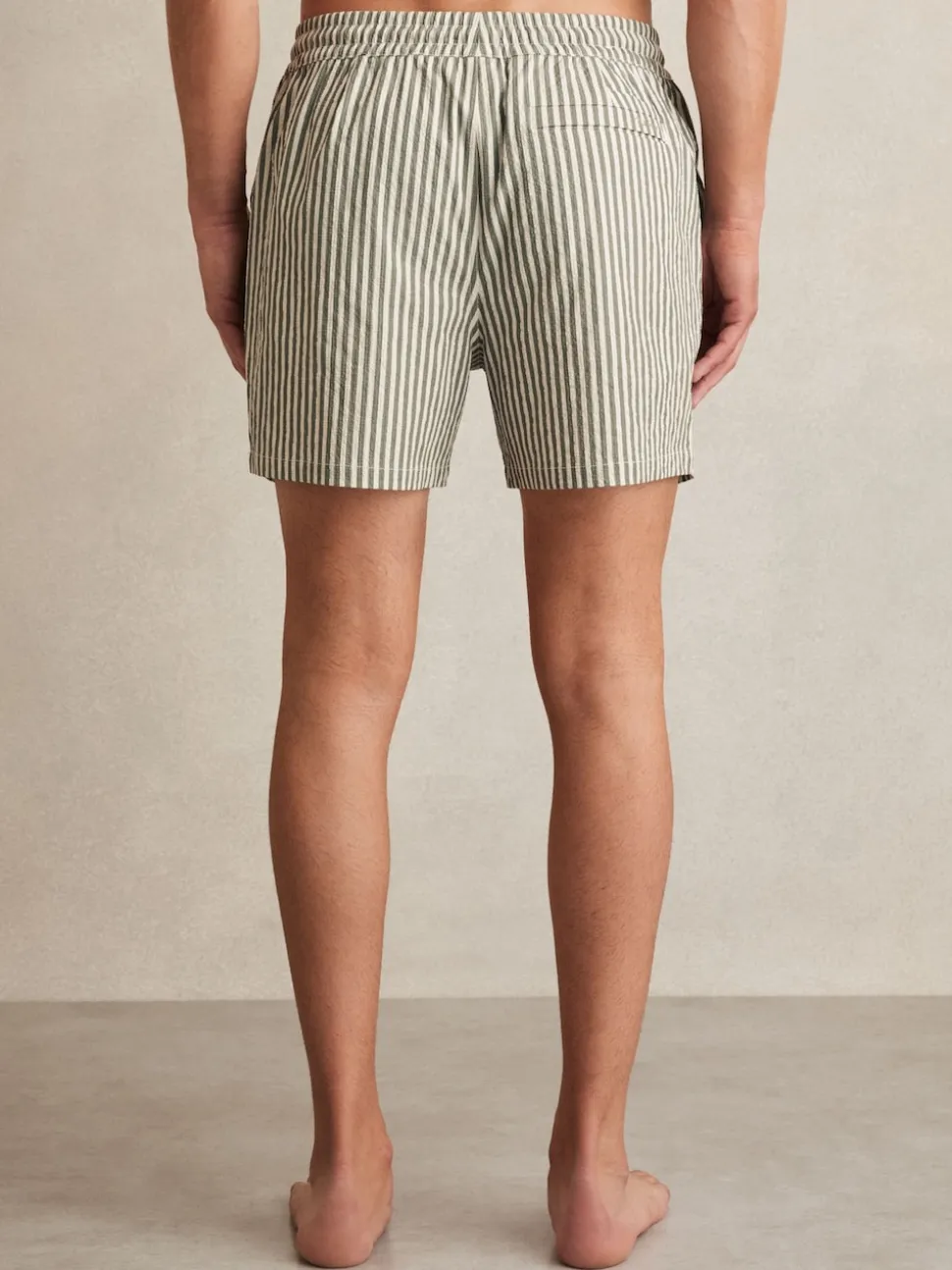 Reiss Sage/White Bay Seersucker Stripe Swim Shorts