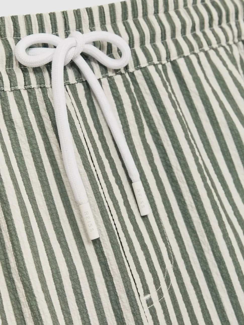 Reiss Sage/White Bay Seersucker Stripe Swim Shorts