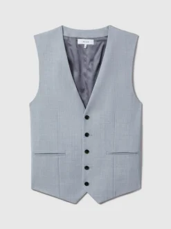 Reiss Soft Blue Dandy Slim Fit Wool Waistcoat