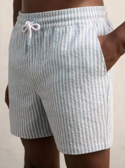 Reiss Soft Blue/White Bay Seersucker Stripe Swim Shorts