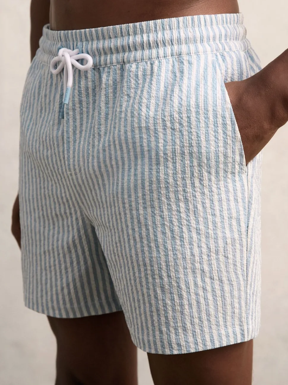 Reiss Soft Blue/White Bay Seersucker Stripe Swim Shorts