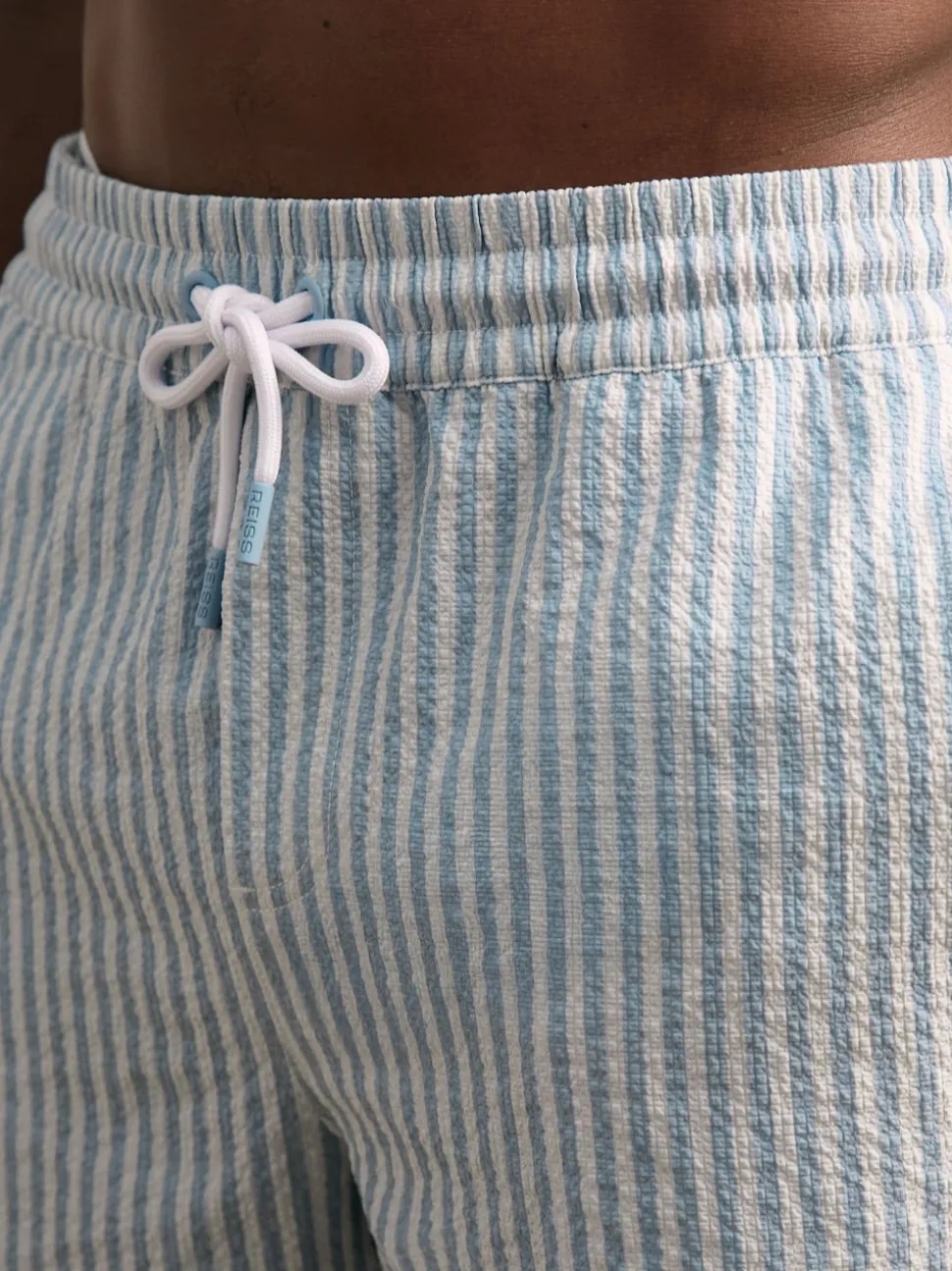 Reiss Soft Blue/White Bay Seersucker Stripe Swim Shorts