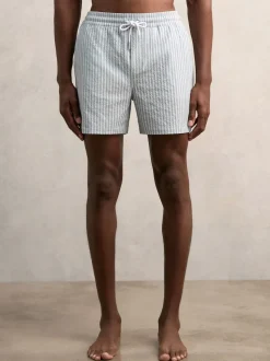 Reiss Soft Blue/White Bay Seersucker Stripe Swim Shorts