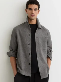 Reiss Soft Grey Cooper Wool-Blend Patch-Pocket Overshirt
