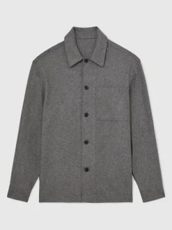 Reiss Soft Grey Cooper Wool-Blend Patch-Pocket Overshirt