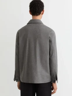 Reiss Soft Grey Cooper Wool-Blend Patch-Pocket Overshirt