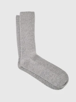 Reiss Soft Grey Duke Atelier 100% Cashmere Rib-Knit Socks