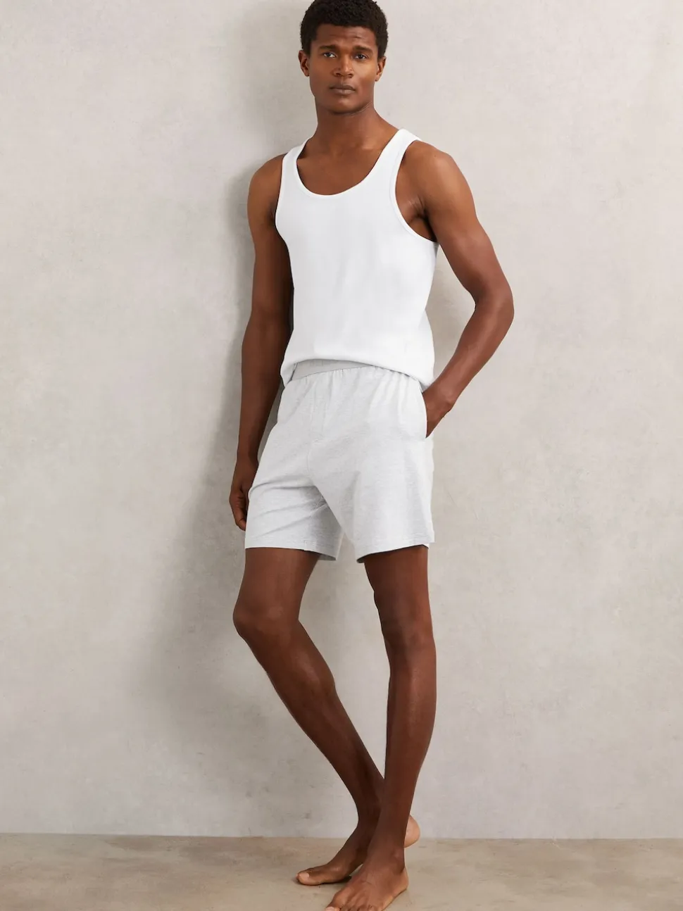 Reiss Soft Grey Fleet Cotton Jersey Logo-Waistband Shorts with Stretch