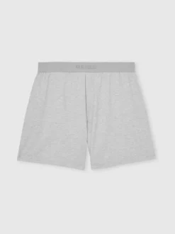 Reiss Soft Grey Fleet Cotton Jersey Logo-Waistband Shorts with Stretch