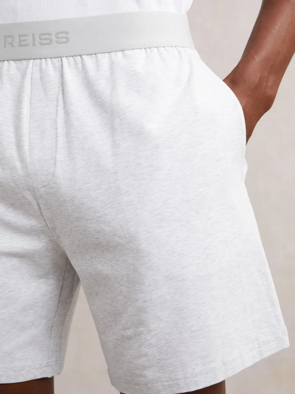 Reiss Soft Grey Fleet Cotton Jersey Logo-Waistband Shorts with Stretch